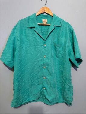 Jos. A. Bank Teal Short-Sleeve Button-Down Tropical Shirt Size XL